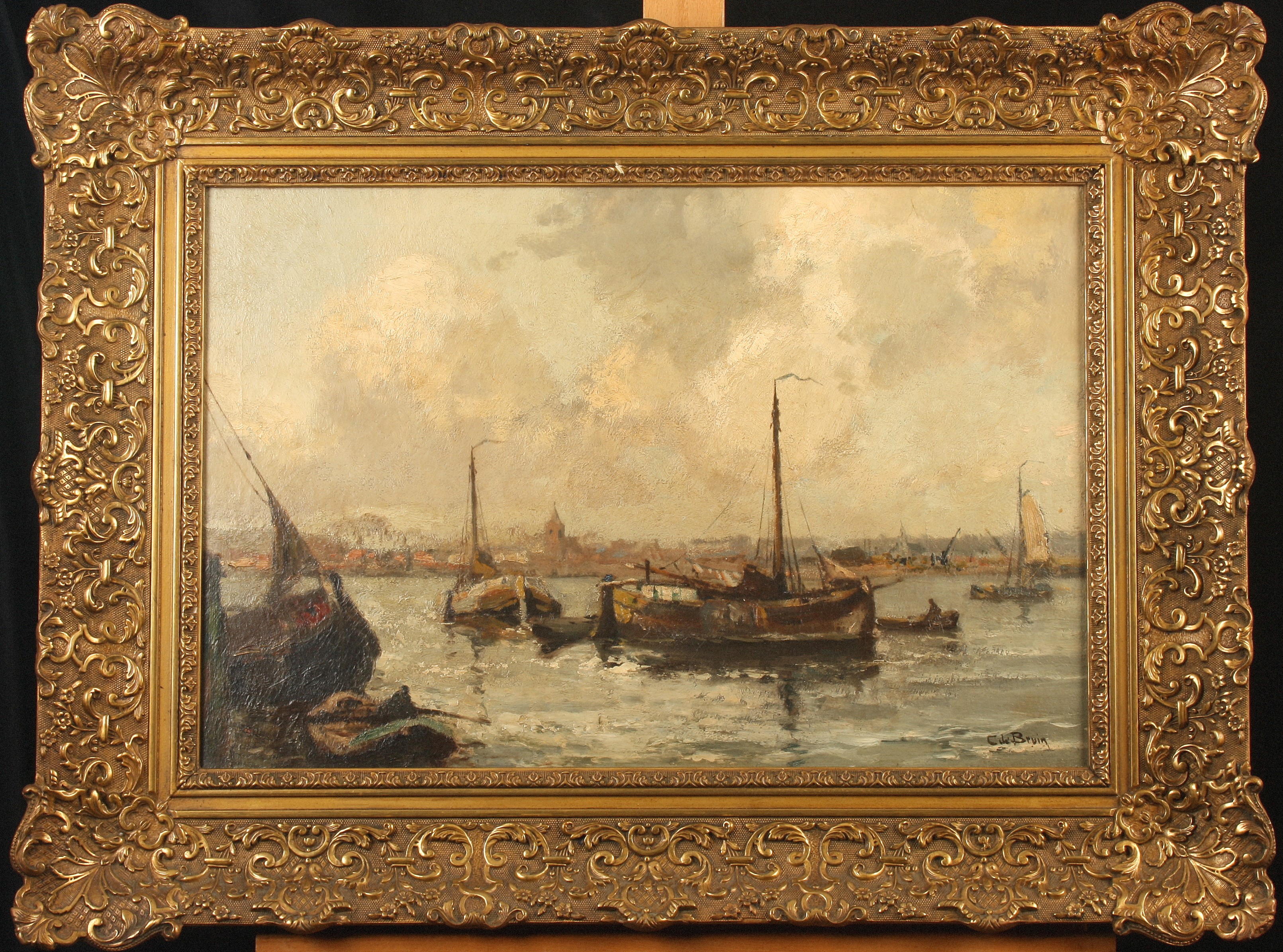 Cornelis DE BRUIN Dutch Harbour Oil on canvas Signed 40 x 60cm - Image 2 of 2