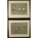 After Basil NIGHTINGALE A pair of hunting scenes Pastel Inscribed 24.