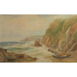 John Clarkson Isaac UREN A Cornish beach served by a wooden slipway Watercolour Signed 48 x 75cm