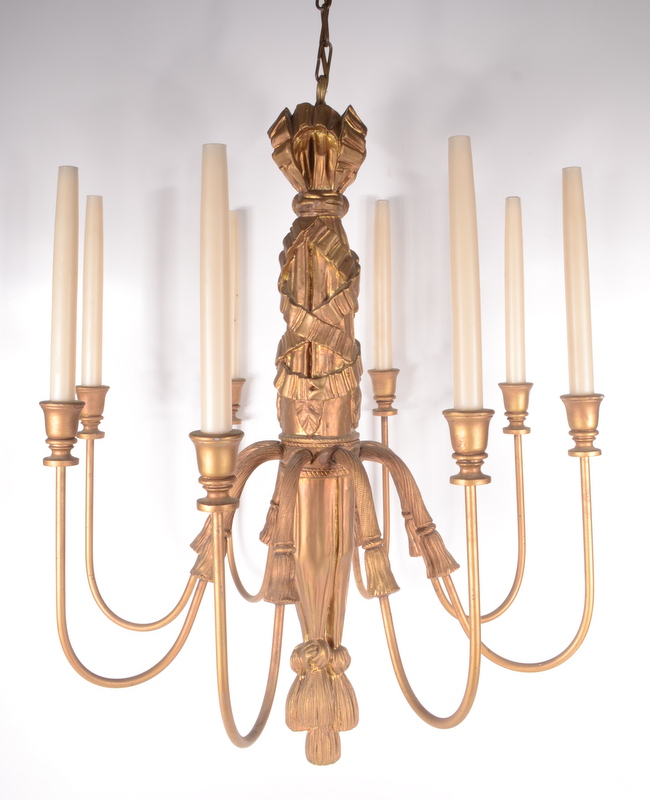 A gilt composition eight branch chandelier, 20th century, height 76cm.