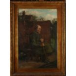 A large Victorian oil painting by a follower of Ernest Charles Walbourn, 'A Gardener Resting',