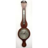 A George III inlaid mahogany banjo wall barometer, the 20cm silvered dial signed F.