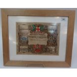 Original framed art work probably an invitation, entitled 'The Banquet at Guildhall on Tuesday No 9,