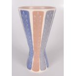 A Poole pottery vase, circa 1950s, with vertical polychrome stripes, decorated with stylised leaves,