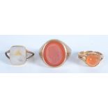 A 9ct gold ring with a carnelian intaglio,