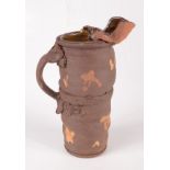A Peter Smith stoneware slender jug with sparse slip decoration, maximum height 21.3cm.