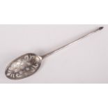 A mid 18th century silver mote spoon by Elizabeth Oldfield, makers mark twice, owners initials IB.