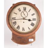 A late Victorian oak cased fusee wall clock, with a 25.