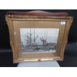 A watercolour by Wilson, 'Thames Barges', signed and dated 1934.