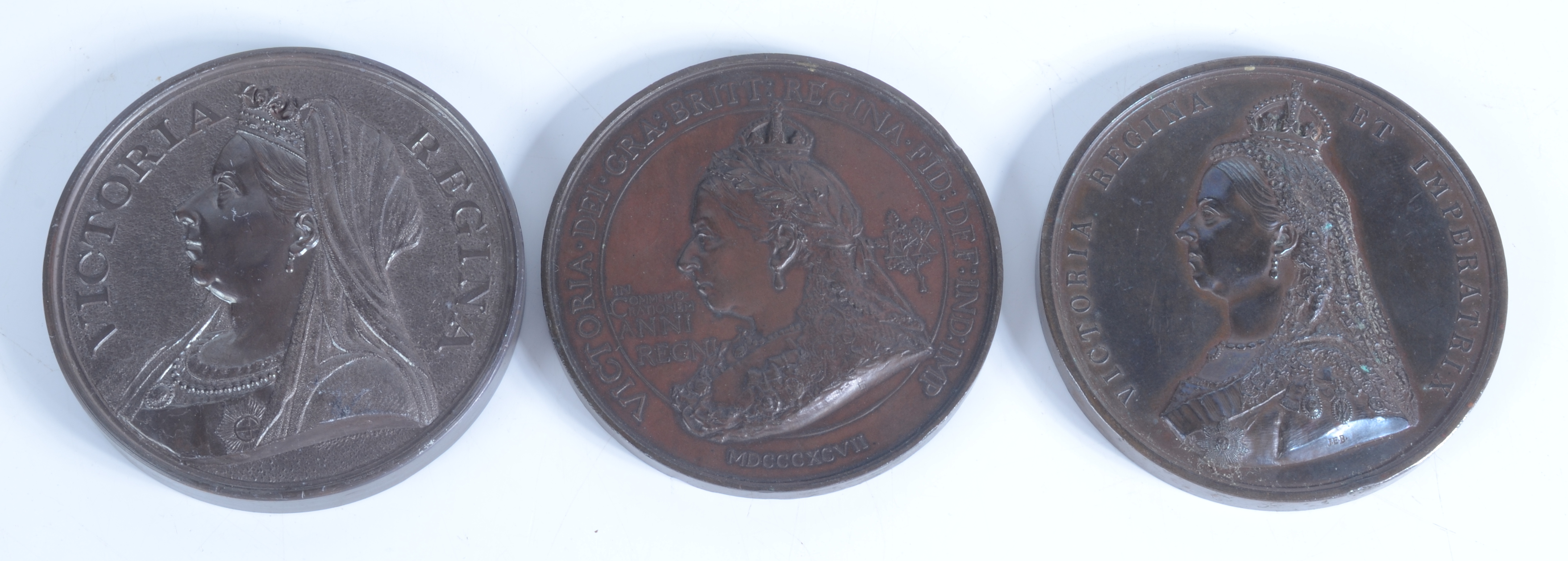 Three massive Victorian bronze medallions, the smallest 7.8cm. - Image 2 of 2