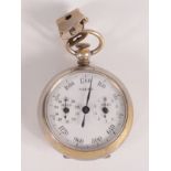 A metal measuring implement, in the form of a pocket watch, inscribed '15676,