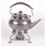 A silver plated presentation spirit kettle on stand, height 24.5cm.
