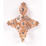 A rose cut diamond set high purity gold cross in 17th century Spanish style, 45mm.