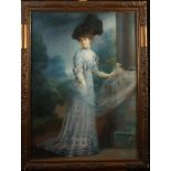 A pastel full length portrait of a lady in blue by Jakob Heinrich Reutlinger,