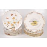 Five 'Botanical' bird and insect gilt decorated porcelain plates, 19th century, diameter 23.