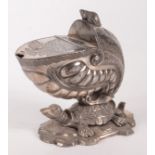 An unusual Victorian EPBM spoon warmer of shell form mounted on the back of a turtle.