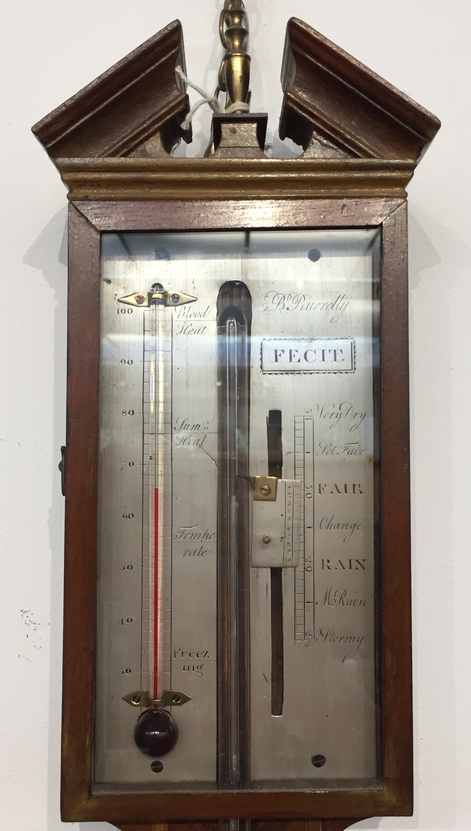 A George III mahogany stick barometer, the silvered dial signed B.Penerelly, height 96cm. - Image 2 of 2