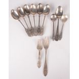 A set of six Victorian Exeter silver fiddle pattern teaspoons with engraved decoration, 3.