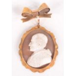A fine 19th century classical female portrait carved hardstone cameo in pierced high purity gold
