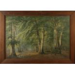 A large print in a light oak frame, 'Woodland Deer'.