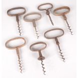 Seven three finger Cellarman corkscrews, one by C. F. Hipkins & Son.