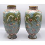 A pair of Chinese cloisonne vases, 19th century, each decorated with stylised dragons, height 31cm.