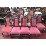 A set of ten Jacobean style oak dining chairs, 19th century, including two carvers,