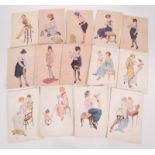 Fourteen French erotic postcards, 14 x 9cm.