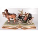 A Capodimonte porcelain group 'The Coach and Pair', signed B.
