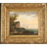 A mid 19th century continental oil painting showing a mediterranean port, ornate gilt frame,