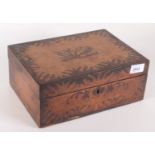 A marquetry veneered early Victorian workbox and contents,