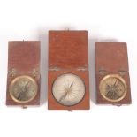 Three wooden cased compasses, early 19th century, 6.5 x 6.5cm, 5.3 x 5.3cm and 5.2 x 5.2cm.