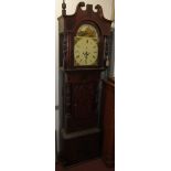 A Victorian mahogany eight day longcase clock, the painted arched dial with a hunting scene,