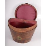 A Victorian brown leather hat box, inscribed initials HHT, height 26cm, width 34.5cm, depth 31cm.