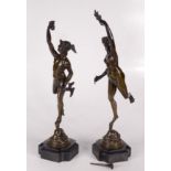 A pair of bronze figures of Mercury and Fortune, 19th century, height 42cm.