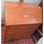 An Edwardian mahogany bureau, with satinwood crossbanding throughout,