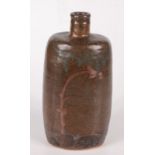 A Bill Marshall stoneware bottle vase, the tenmoku glaze with applied abstract decoration,