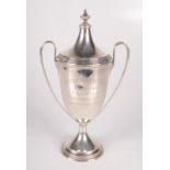 A Chacewater Horse Show lidded silver twin handled cup in Adams style 11.9oz, maximum height 25.5cm.