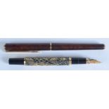 A Parker France brown lacquer fountain pen and one other fountain pen.