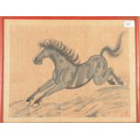 A Chinese watercolour of a galloping horse, red oval seal mark,