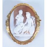 An early Victorian cameo carved with a Roman Emperor and his attendants in high purity engraved