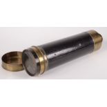 A brass five draw telescope by Davis of Derby, 19th century, with black leather covered barrel,