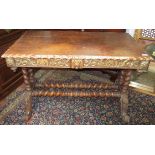 A Victorian oak parcel-gilt side table, by Edwards & Roberts with original paper label to drawer,