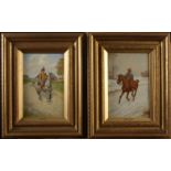 A pair of historical equestrian oil paintings by Thomas Mackay, 'The Courier' and 'A Rough Journey',