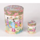 A Chinese Canton cylindrical jar and cover, height 9.5cm, diameter 7.
