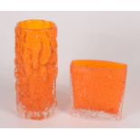 A Whitefriars glass orange bark vase, of cylindrical form, height 19.