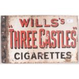 A Will's "Three Castles" Cigarettes enamel sign, double sided, 30.5 x 49.5cm.