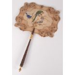 A Regency hand painted fan, decorated with birds perched on a branch,