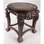 A Chinese hardwood marble top jardiniere stand, 19th century,