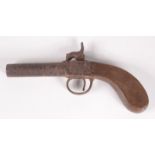 A muff pistol, 19th century, with mahogany handle, length 18cm.